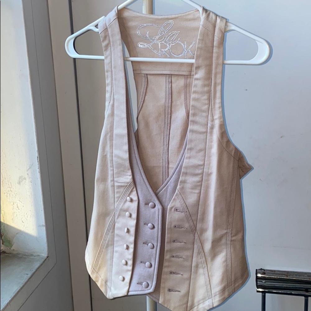 Like New LaRok Jean Vest Jacket Tan Color L